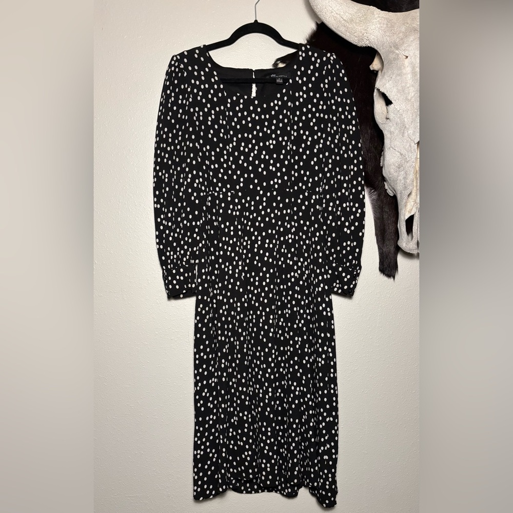 Chetta B Black and White Polkadot Long Sleeve Dress